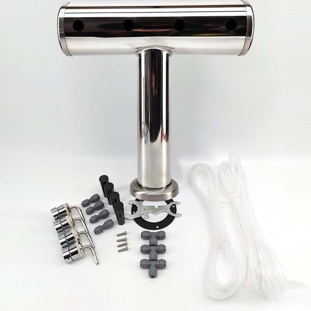 4 Tap T-Bar Brushed Stainless Font Kit (duotights, shanks, handles, EVABarrier) - KegLand