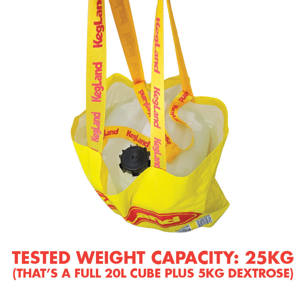 Capable of carrying up to 25kg (tested). That's a grain sack in each hand. Go beast mode with KegLands Yellow Market Bags.