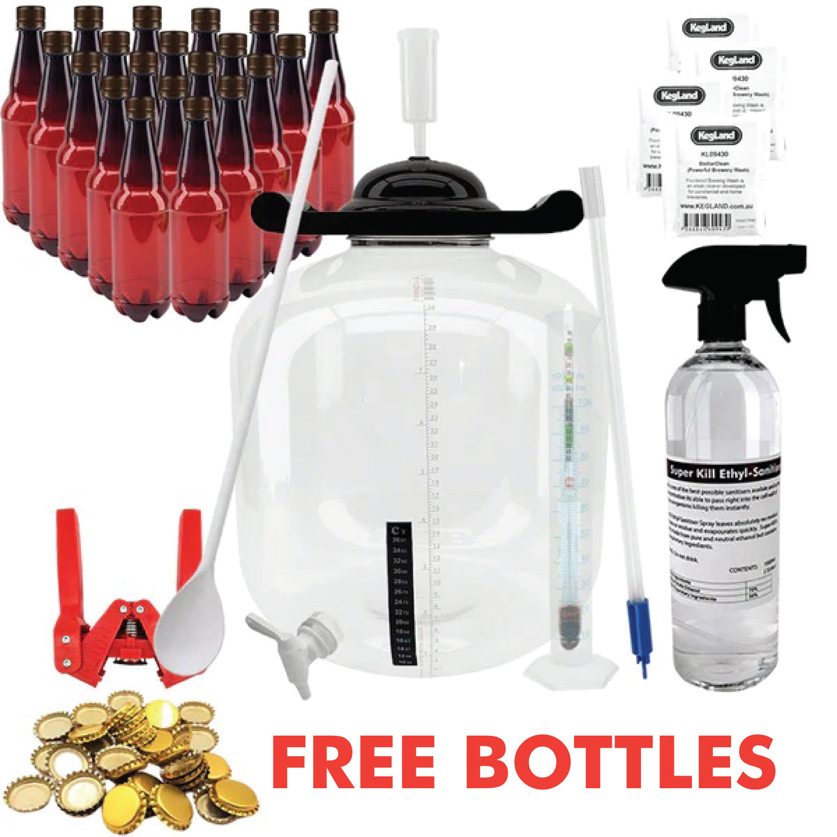 Home Brew Starter Kit with FREE Bottles