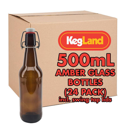 24 x 500ML GLASS Swing Top Amber Bottles with PP Cap & Silicone Seal Cap - KegLand