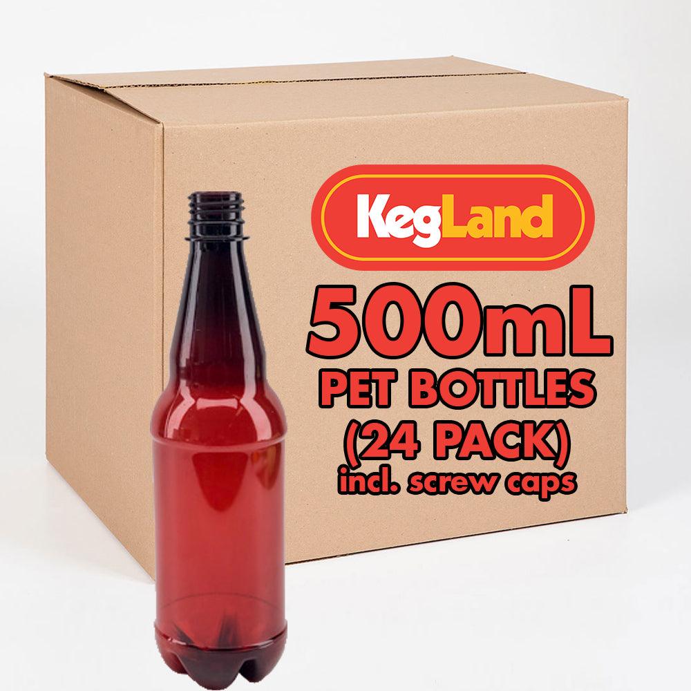 24 x 500mL PET Amber Brown Bottles with Screw Caps - KegLand