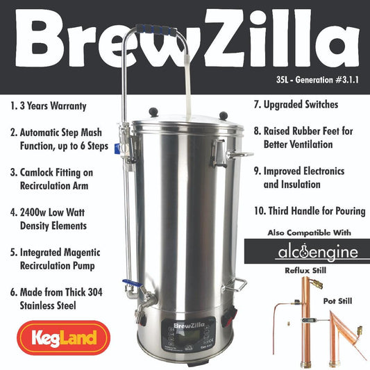 35L BrewZilla Gen 3.1.1 with Pump 1900/500w - 220-240V AC - KegLand