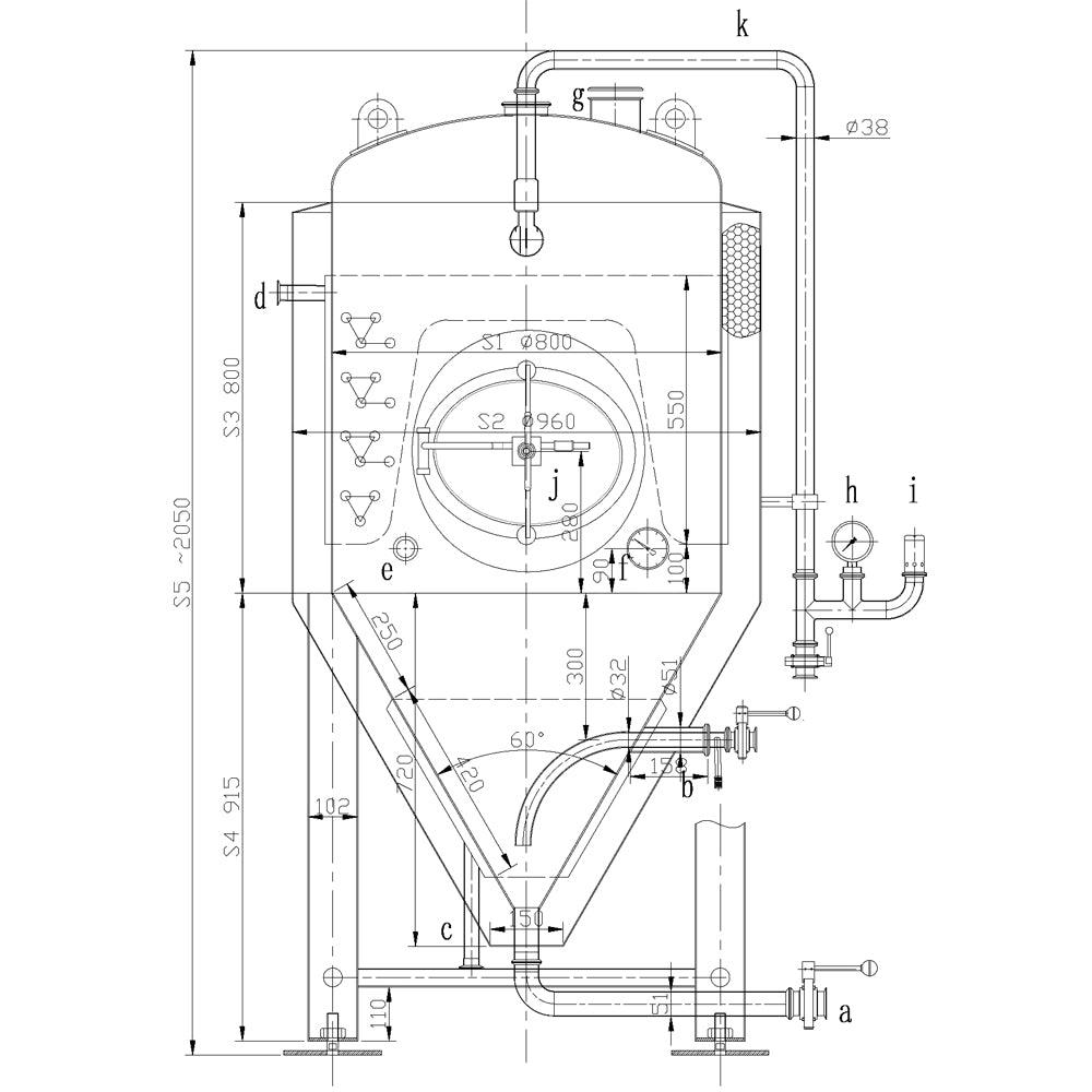 400L Conical Fermenter (pressurisable, jacketed)