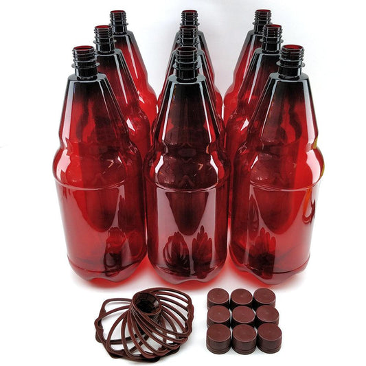 9 x 2500mL PET Amber Brown Bottles with Screw Caps and Handles - KegLand