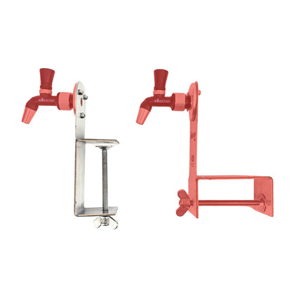 This bracket is compatible with tables that are up to 90mm thick. It can be adjusted to have the wing nut clamp in either direction, simply unscrew the flange piece from the threaded rod, then unscrew, then thread from the opposing side.