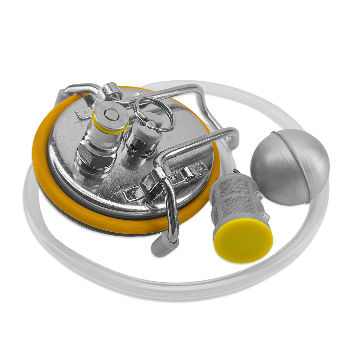 Keg Lid with Liquid Corny Post + SS Float + 80cm Silicone Hose (The Corny Floater)
