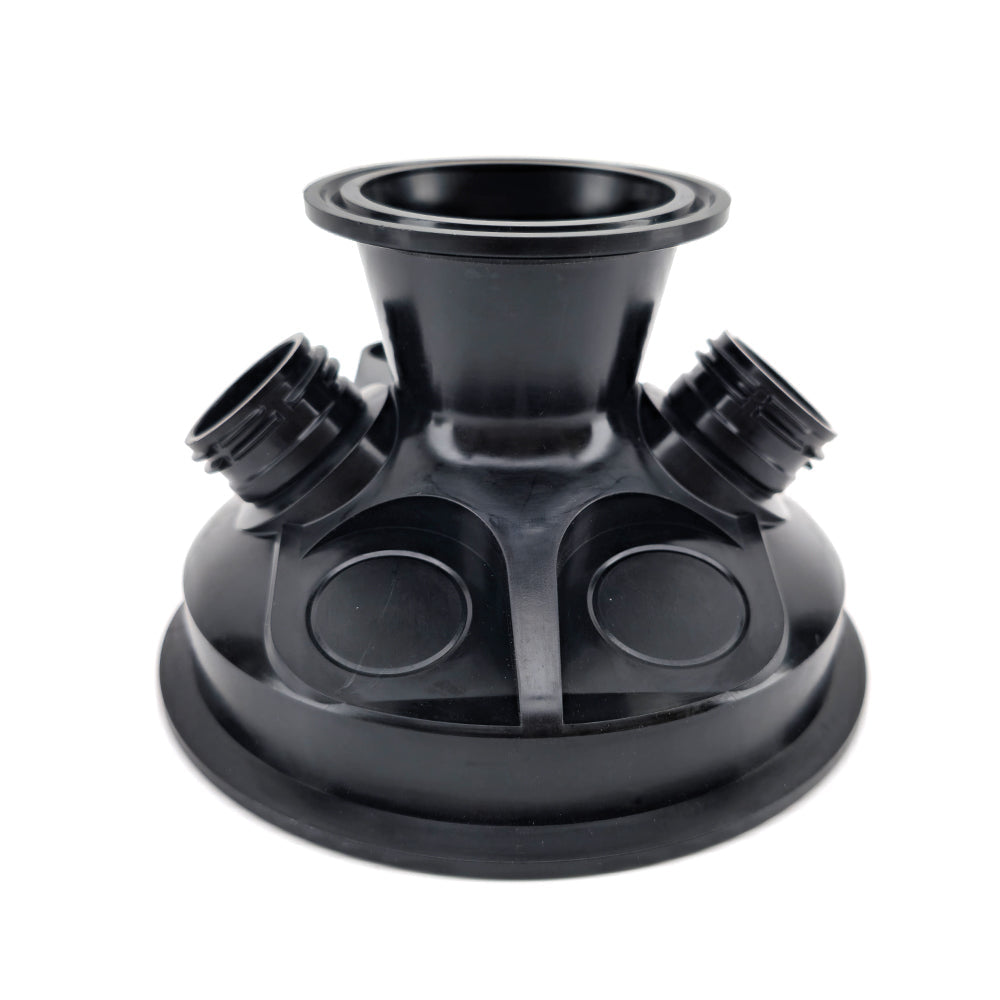 Reinforced Industrial Plastic 4 Inch TC pressure lid with 2 Inch TC port. Suits a 35psi RED Pressure relief valve and two carbonation caps