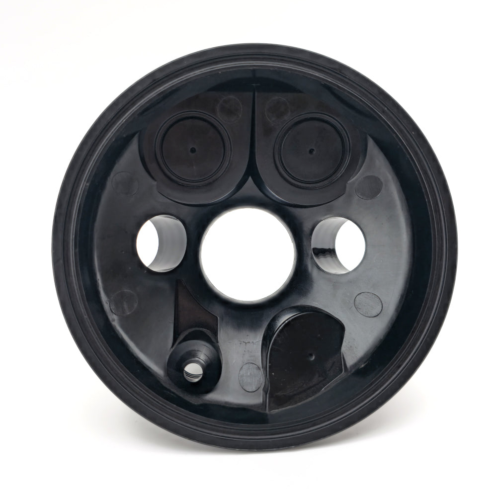 Reinforced Industrial Plastic 4 Inch TC pressure lid with 2 Inch TC port. Suits a 35psi RED Pressure relief valve and two carbonation caps