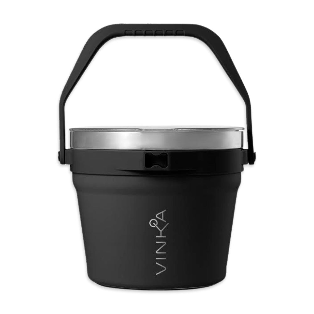 This durable beverage ice bucket is part of the ultra premium VINKA cocktail mixing setup. It is 100% Food Safe and will keep your Ice and beverages cold for hours upon hours.