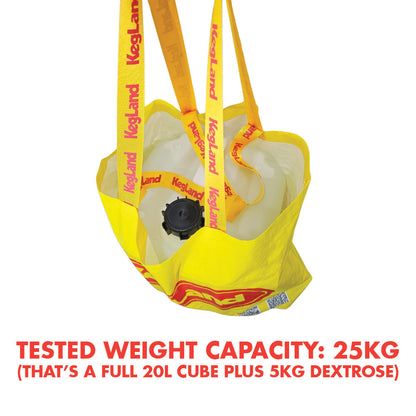 Capable of carrying up to 25kg (tested). That's a grain sack in each hand. Go beast mode with KegLands Yellow Market Bags.