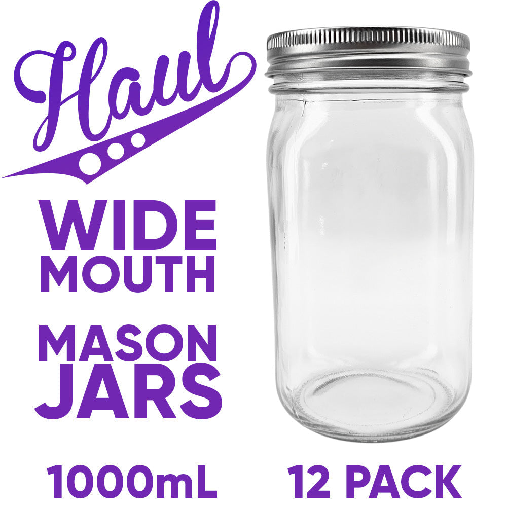 Haul Wide Mouth - 1000mL - Quart Mason Jars & Lids - 12 Pack