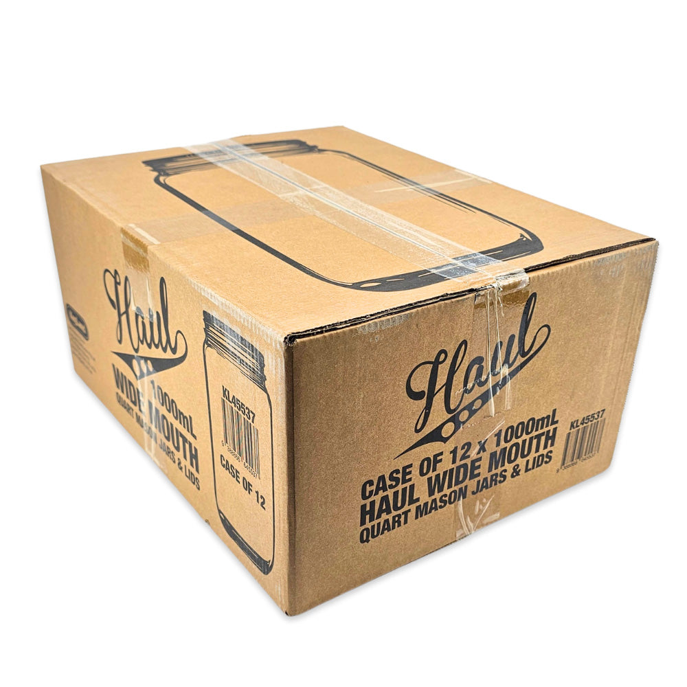 Haul Wide Mouth - 1000mL - Quart Mason Jars & Lids - 12 Pack