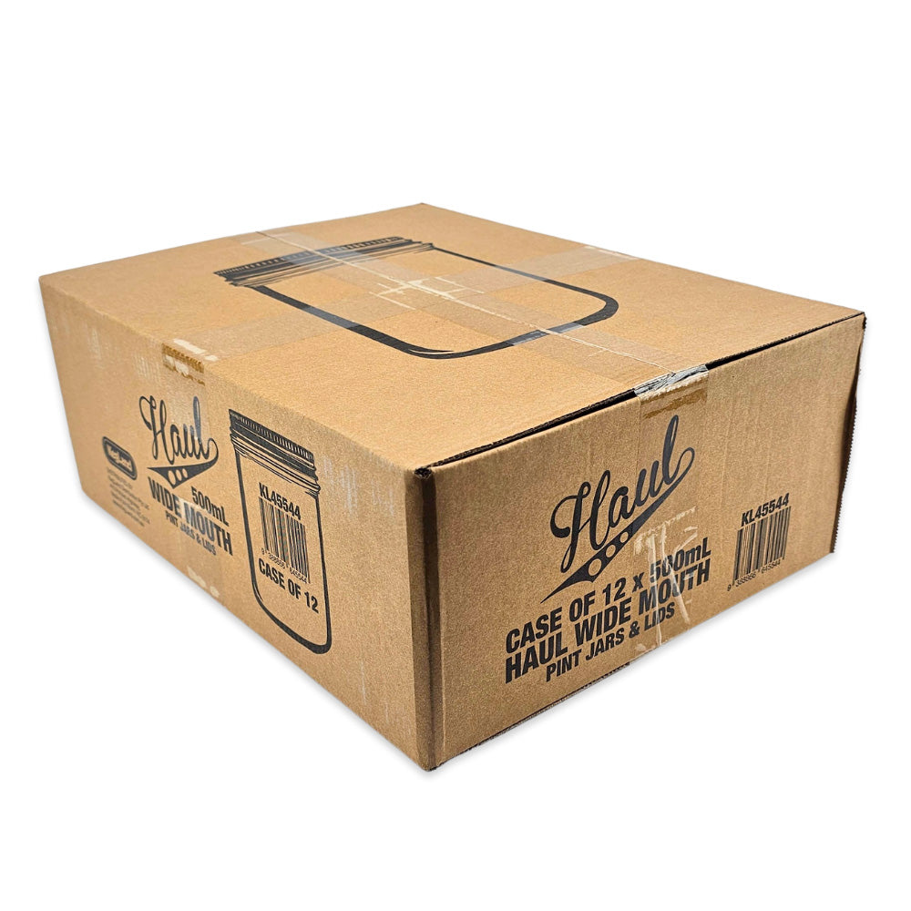 Haul Wide Mouth - 500mL - Pint Mason Jars & Lids - 12 Pack