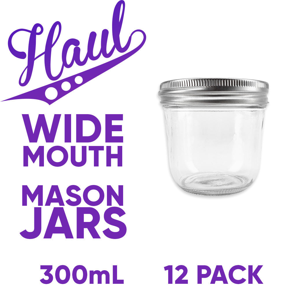 Haul Wide Mouth - 300mL - Half Pint Mason Jars & Lids - 12 Pack