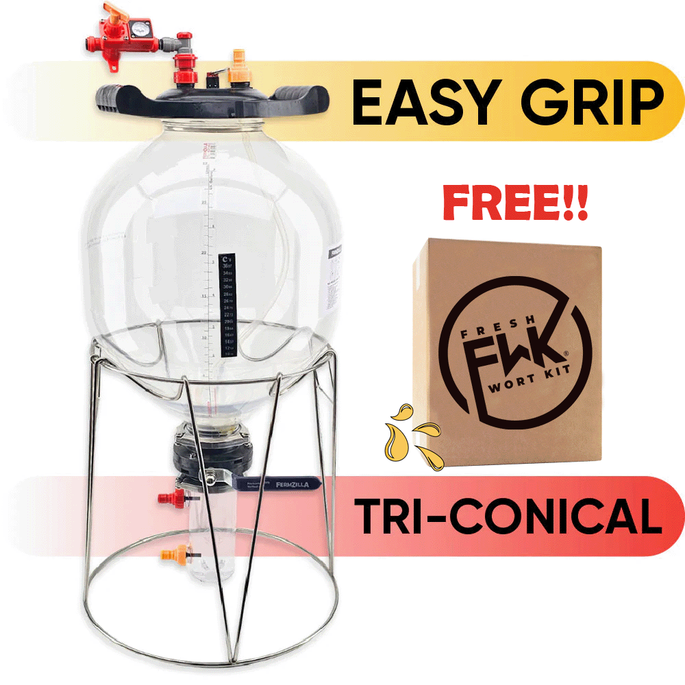 27L FermZilla Tri-Conical Easy-Grip Pressure Fermenter Starter Kit + FREE FreshWortKit!