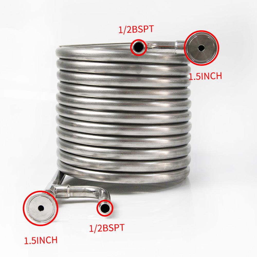 Coolossus Gen2 - Passivated Stainless Steel Counter Flow Chiller with 1.5' Tri Clover Wort Lines - 1/2' Water Line ( 9.5m Long) - KegLand