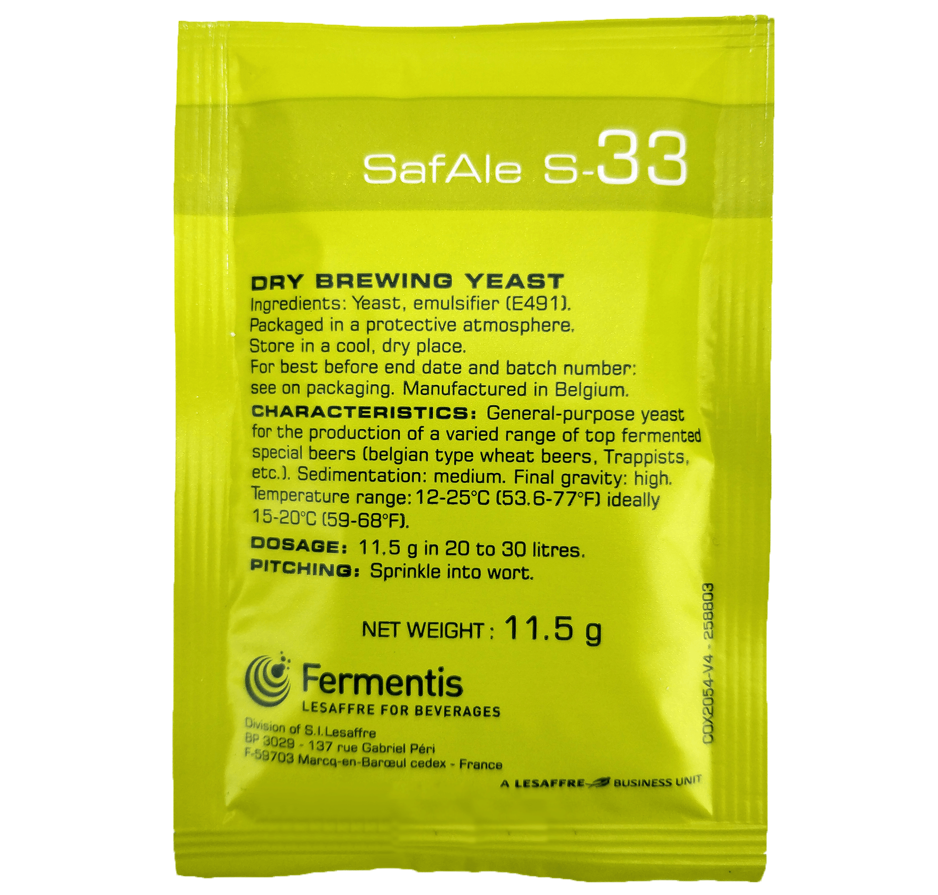 Fermentis SafAle S-33 Yeast - 11.5g