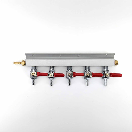 Gas Line Manifold Splitter 5 ways (1/4inch, 6mm Barb) - KegLand