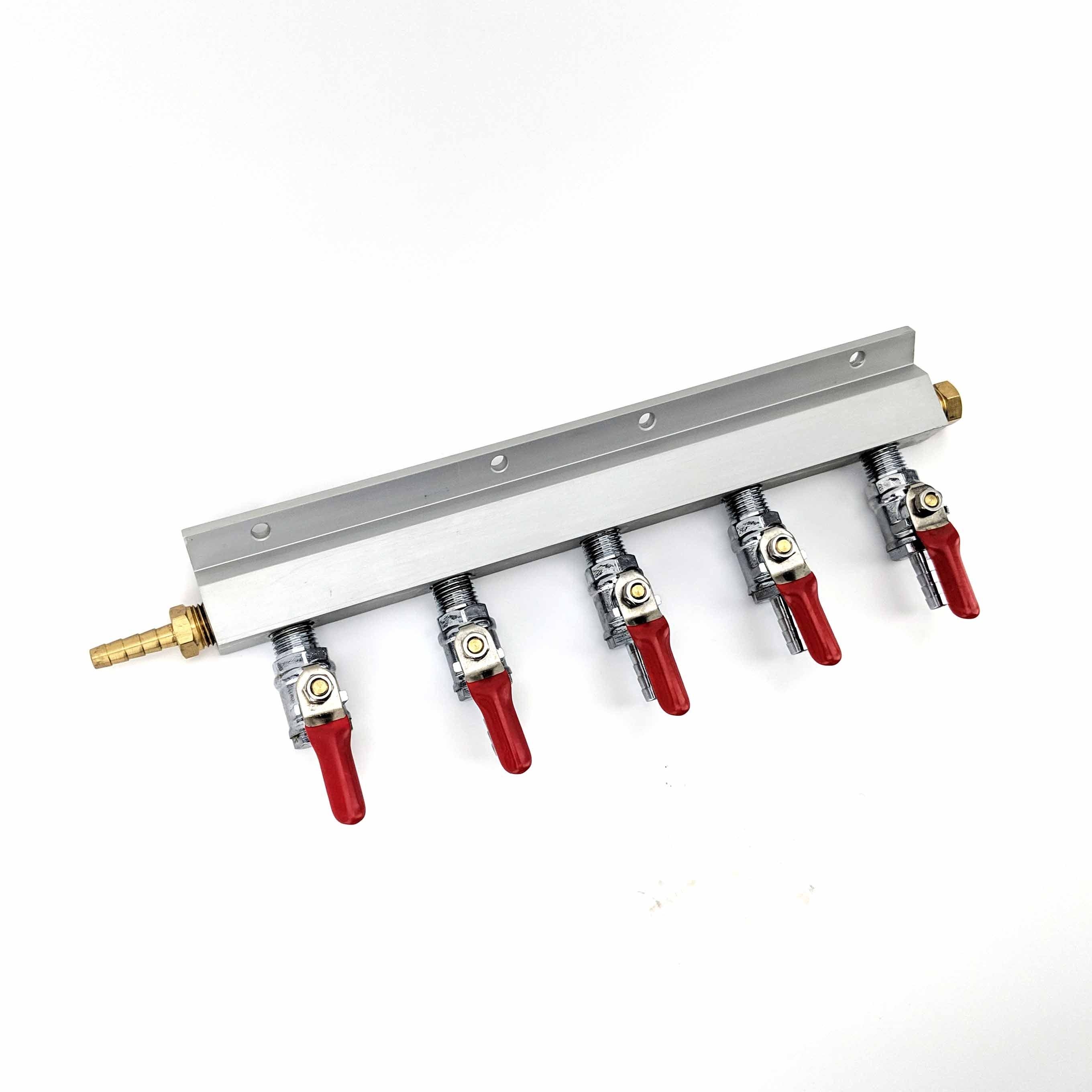 Gas Line Manifold Splitter 5 ways (1/4inch, 6mm Barb) - KegLand