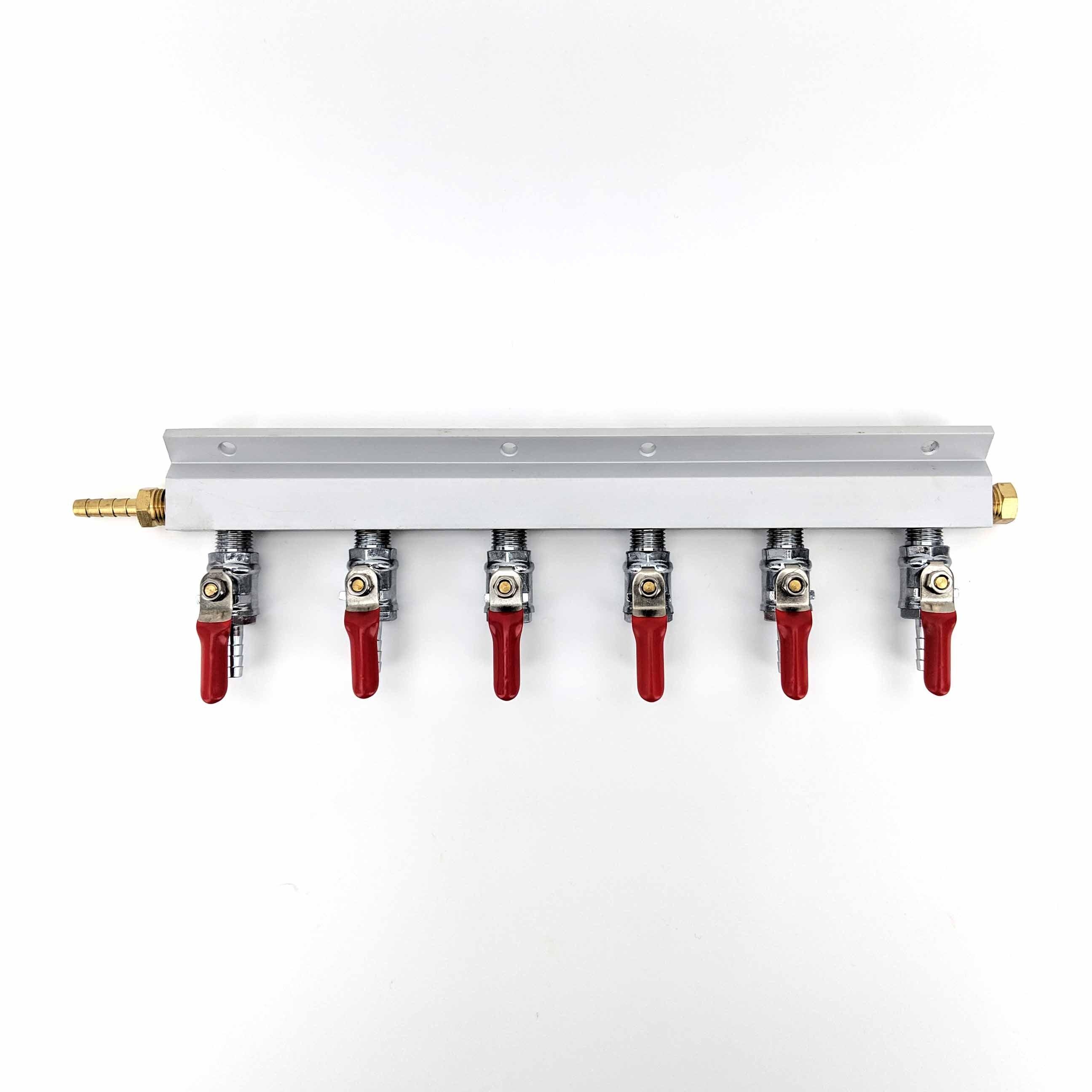 Gas Line Manifold Splitter 6 ways (1/4inch, 6mm Barb) - KegLand