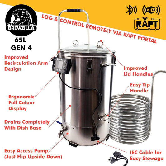 Gen 4 Brewzilla 65L with Pump 2000w/1000/500w - 220-240V AC - KegLand